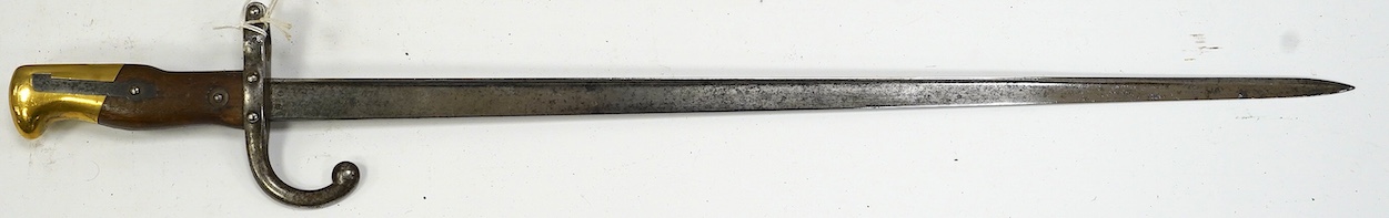 An 1882 French T section bayonet for a Gras rifle. Condition - good